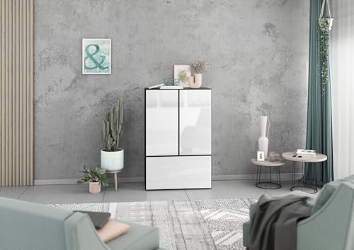 BMG Möbel Schrank Set 3 teilig Modul+ individuell frei montierbar mit Softclose wandhängend oder stehend optimal für Schlafzimmer Esszimmer oder Wohnzimmer (Anthrazit - Weiß Hochglanz, Ohne Füße) von BMG Möbel