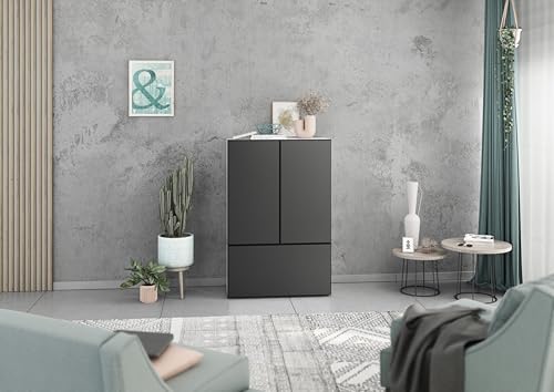 BMG Möbel Schrank Set 3 teilig Modul+ individuell frei montierbar mit Softclose wandhängend oder stehend optimal für Schlafzimmer Esszimmer oder Wohnzimmer (Weiß - Anthrazit Supermatt, Ohne Füße) von BMG Möbel