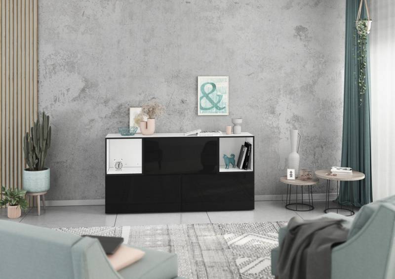 BMG Möbel Schrank-Set Modul+, (Lowboard 5 tlg. 152 cm breit, bestehend aus 3x Schrank mit Klappe, 2x offenes Würfelregal), MDF tiefgezogenen Fronten mit Softclose, Made in Germany von BMG Möbel