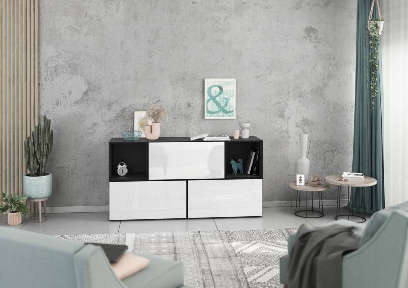 BMG Möbel Schrank-Set Modul+, (Lowboard 5 tlg. 152 cm breit, bestehend aus 3x Schrank mit Klappe, 2x offenes Würfelregal), MDF tiefgezogenen Fronten mit Softclose, Made in Germany von BMG Möbel
