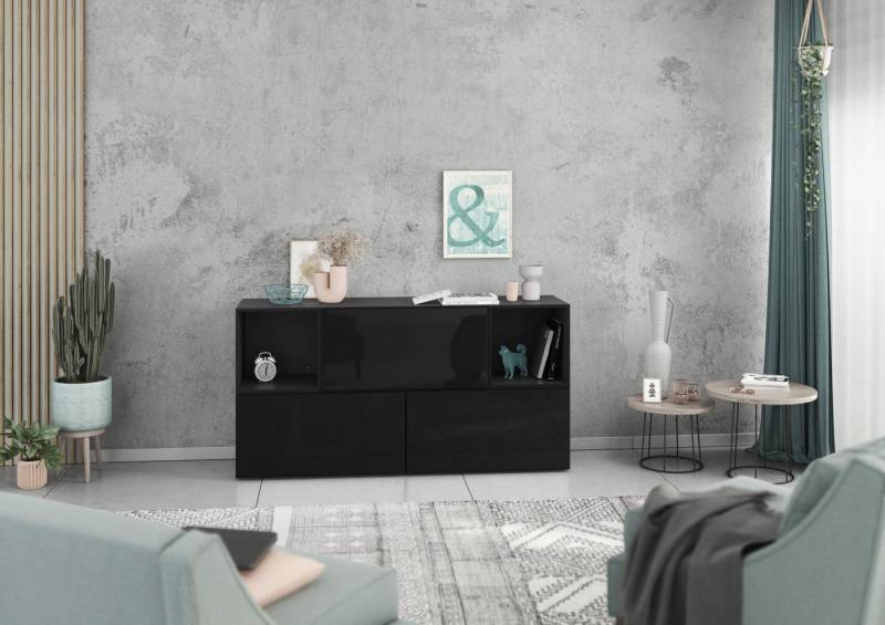 BMG Möbel Schrank-Set Modul+, (Lowboard 5 tlg. 152 cm breit, bestehend aus 3x Schrank mit Klappe, 2x offenes Würfelregal), MDF tiefgezogenen Fronten mit Softclose, Made in Germany von BMG Möbel
