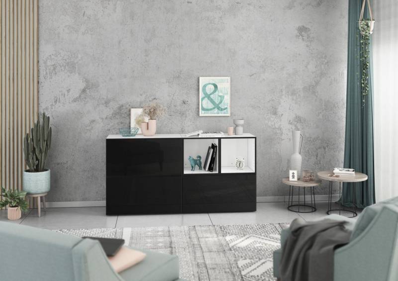 BMG Möbel Schrank-Set Modul+, (Sideboard 5 tlg. 152 cm breit, bestehend aus 3x Schrank mit Klappe, 2x offenes Würfelregal), MDF tiefgezogenen Fronten mit Softclose, Made in Germany von BMG Möbel