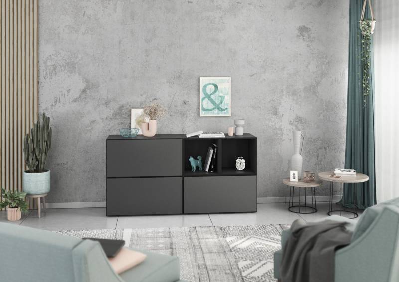 BMG Möbel Schrank-Set Modul+, (Sideboard 5 tlg. 152 cm breit, bestehend aus 3x Schrank mit Klappe, 2x offenes Würfelregal), MDF tiefgezogenen Fronten mit Softclose, Made in Germany von BMG Möbel