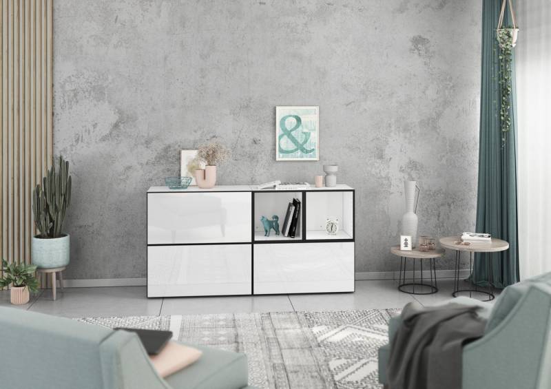 BMG Möbel Schrank-Set Modul+, (Sideboard 5 tlg. 152 cm breit, bestehend aus 3x Schrank mit Klappe, 2x offenes Würfelregal), MDF tiefgezogenen Fronten mit Softclose, Made in Germany von BMG Möbel