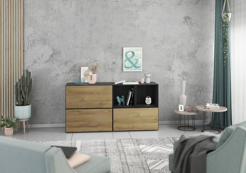 BMG Möbel Schrank-Set Modul+, (Sideboard 5 tlg. 152 cm breit, bestehend aus 3x Schrank mit Klappe, 2x offenes Würfelregal), MDF tiefgezogenen Fronten mit Softclose, Made in Germany von BMG Möbel