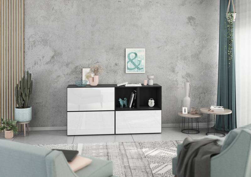 BMG Möbel Schrank-Set Modul+, (Sideboard 5 tlg. 152 cm breit, bestehend aus 3x Schrank mit Klappe, 2x offenes Würfelregal), MDF tiefgezogenen Fronten mit Softclose, Made in Germany von BMG Möbel