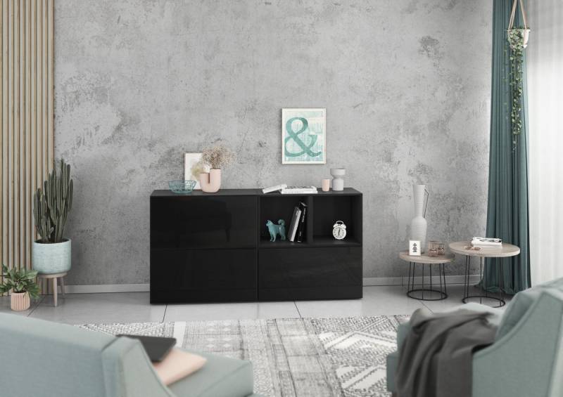 BMG Möbel Schrank-Set Modul+, (Sideboard 5 tlg. 152 cm breit, bestehend aus 3x Schrank mit Klappe, 2x offenes Würfelregal), MDF tiefgezogenen Fronten mit Softclose, Made in Germany von BMG Möbel