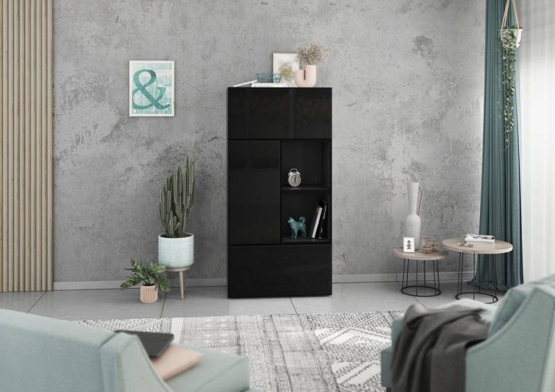 BMG Möbel Schrank-Set Modul+, (5 teiliges Highboard Set bestehend aus, 2x Schrank mit Klappenfunktion, 1 x Schrank mit Tür, 2x offenes Regal), Schränke und Regale können einzeln oder als Set montiert werden von BMG Möbel