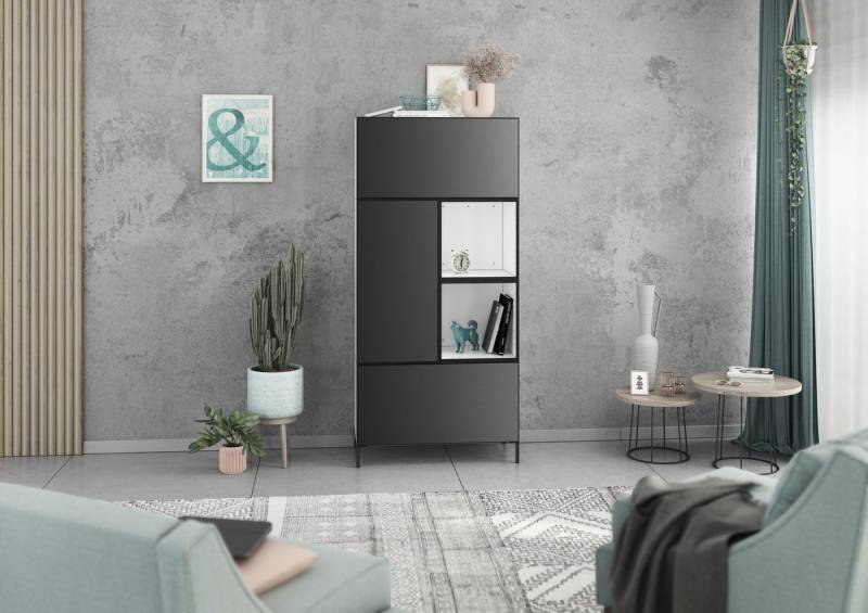 BMG Möbel Schrank-Set Modul+, (5 teiliges Highboard Set bestehend aus, 2x Schrank mit Klappenfunktion, 1 x Schrank mit Tür, 2x offenes Regal), Schränke und Regale können einzeln oder als Set montiert werden von BMG Möbel