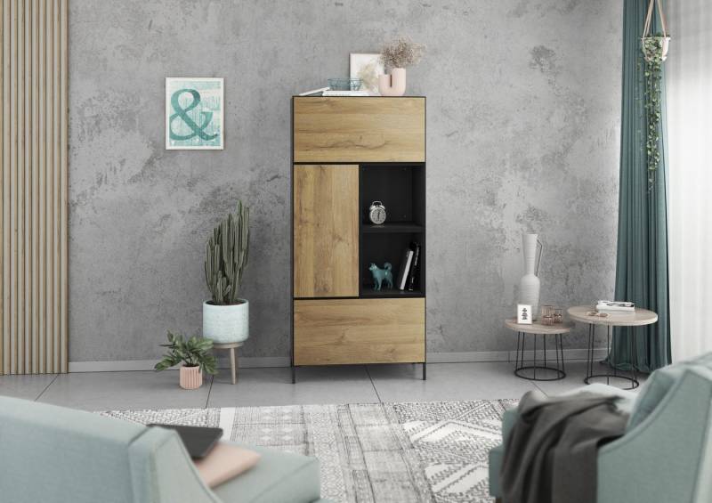BMG Möbel Schrank-Set Modul+, (5 teiliges Highboard Set bestehend aus, 2x Schrank mit Klappenfunktion, 1 x Schrank mit Tür, 2x offenes Regal), Schränke und Regale können einzeln oder als Set montiert werden von BMG Möbel