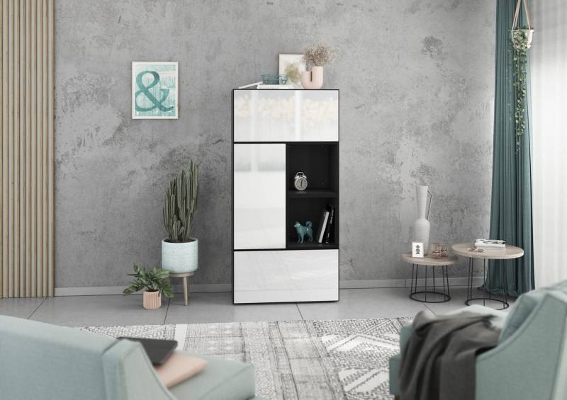 BMG Möbel Schrank-Set Modul+, (5 teiliges Highboard Set bestehend aus, 2x Schrank mit Klappenfunktion, 1 x Schrank mit Tür, 2x offenes Regal), Schränke und Regale können einzeln oder als Set montiert werden von BMG Möbel