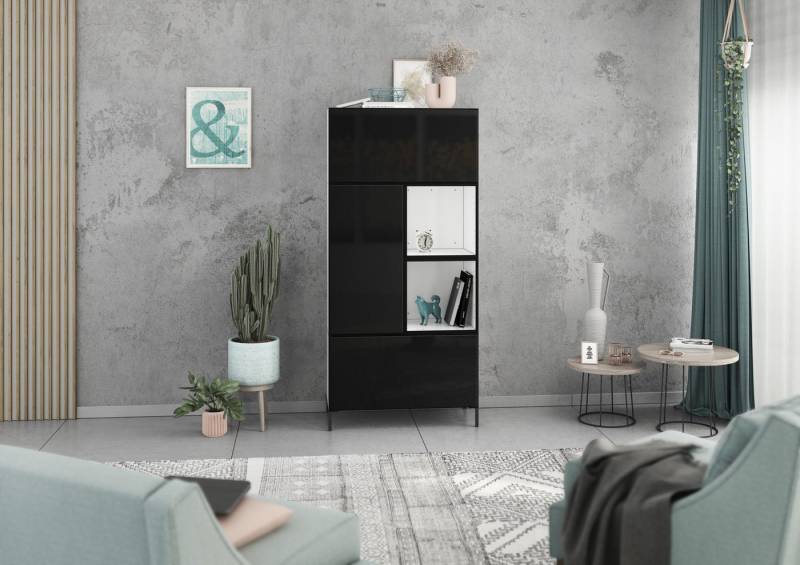 BMG Möbel Schrank-Set Modul+, (5 teiliges Highboard Set bestehend aus, 2x Schrank mit Klappenfunktion, 1 x Schrank mit Tür, 2x offenes Regal), Schränke und Regale können einzeln oder als Set montiert werden von BMG Möbel