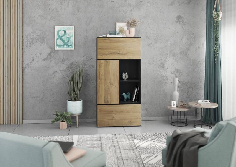 BMG Möbel Schrank-Set Modul+, (5 teiliges Highboard Set bestehend aus, 2x Schrank mit Klappenfunktion, 1 x Schrank mit Tür, 2x offenes Regal), Schränke und Regale können einzeln oder als Set montiert werden von BMG Möbel