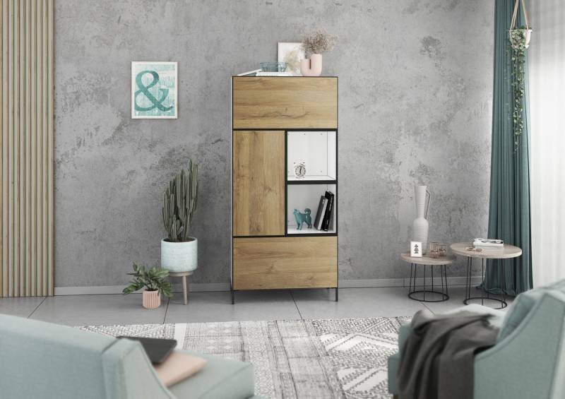 BMG Möbel Schrank-Set Modul+, (5 teiliges Highboard Set bestehend aus, 2x Schrank mit Klappenfunktion, 1 x Schrank mit Tür, 2x offenes Regal), Schränke und Regale können einzeln oder als Set montiert werden von BMG Möbel