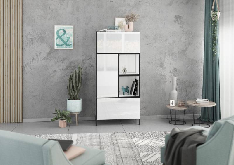 BMG Möbel Schrank-Set Modul+, (5 teiliges Highboard Set bestehend aus, 2x Schrank mit Klappenfunktion, 1 x Schrank mit Tür, 2x offenes Regal), Schränke und Regale können einzeln oder als Set montiert werden von BMG Möbel