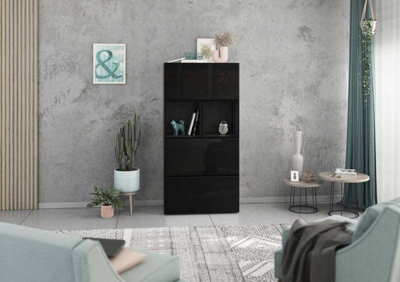 BMG Möbel Schranksystem Modul+ (Highboard Set 5 tlg., besteht aus: 3x Schrank mit Klappenfunktion, 2x Regal) Schränke frei kombinierbar, wandhängend oder stehend von BMG Möbel