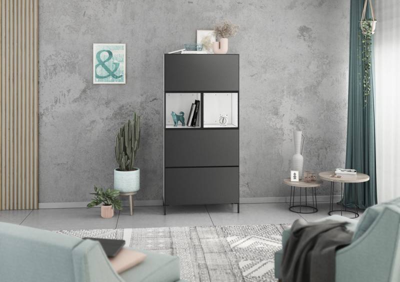 BMG Möbel Schranksystem Modul+ (Highboard Set 5 tlg., besteht aus: 3x Schrank mit Klappenfunktion, 2x Regal) Schränke frei kombinierbar, wandhängend oder stehend von BMG Möbel