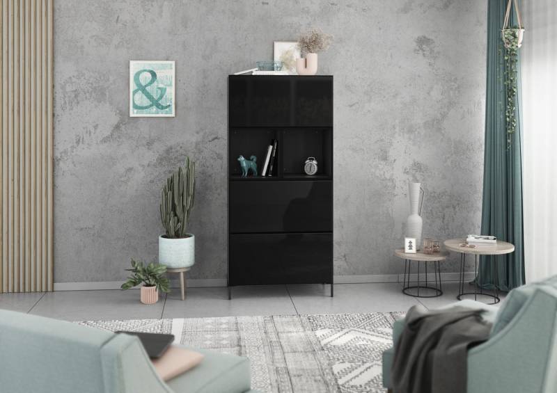 BMG Möbel Schranksystem Modul+ (Highboard Set 5 tlg., besteht aus: 3x Schrank mit Klappenfunktion, 2x Regal) Schränke frei kombinierbar, wandhängend oder stehend von BMG Möbel