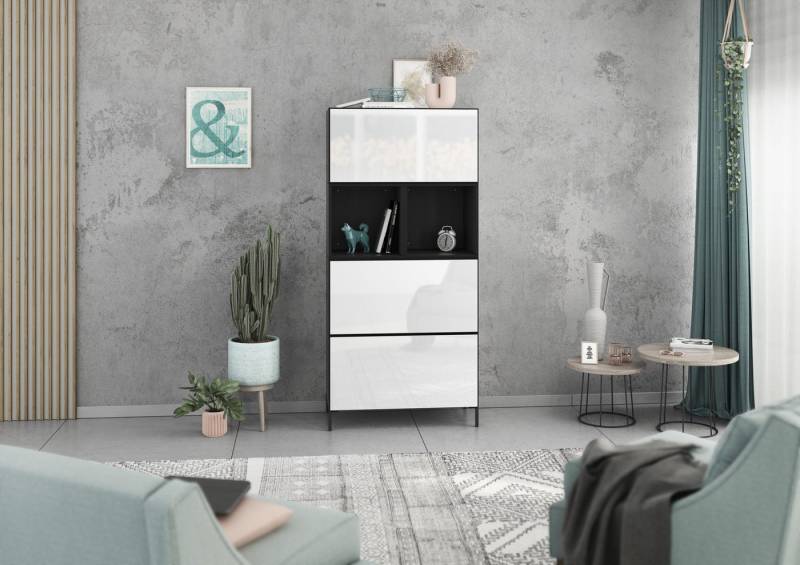 BMG Möbel Schranksystem Modul+ (Highboard Set 5 tlg., besteht aus: 3x Schrank mit Klappenfunktion, 2x Regal) Schränke frei kombinierbar, wandhängend oder stehend von BMG Möbel