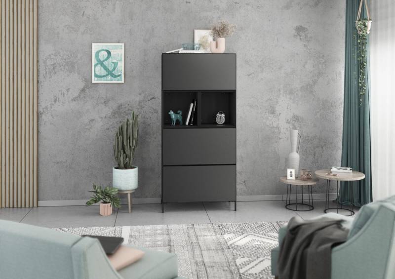 BMG Möbel Schranksystem Modul+ (Highboard Set 5 tlg., besteht aus: 3x Schrank mit Klappenfunktion, 2x Regal) Schränke frei kombinierbar, wandhängend oder stehend von BMG Möbel