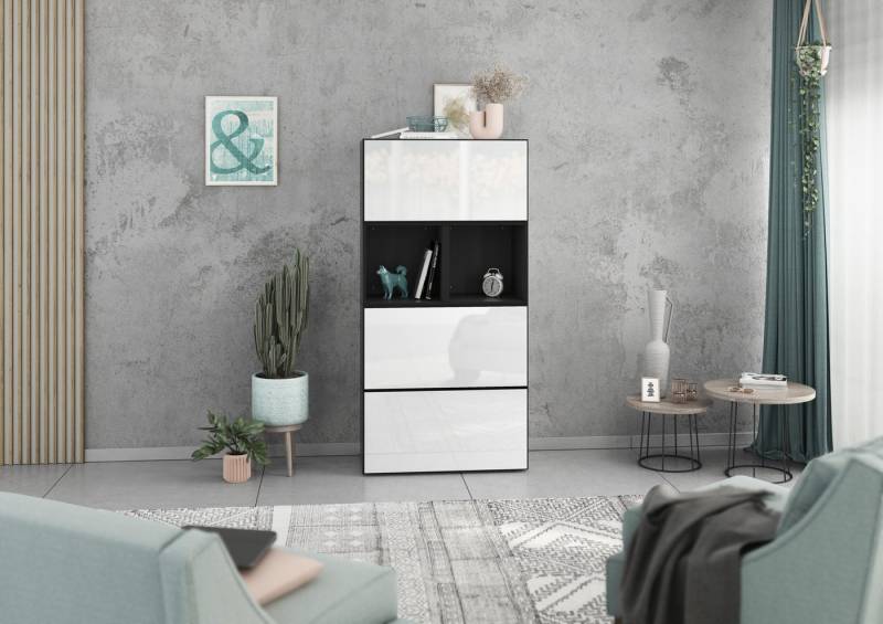BMG Möbel Schranksystem Modul+ (Highboard Set 5 tlg., besteht aus: 3x Schrank mit Klappenfunktion, 2x Regal) Schränke frei kombinierbar, wandhängend oder stehend von BMG Möbel