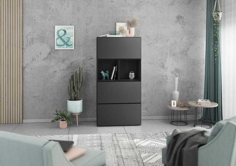 BMG Möbel Schranksystem Modul+ (Highboard Set 5 tlg., besteht aus: 3x Schrank mit Klappenfunktion, 2x Regal) Schränke frei kombinierbar, wandhängend oder stehend von BMG Möbel