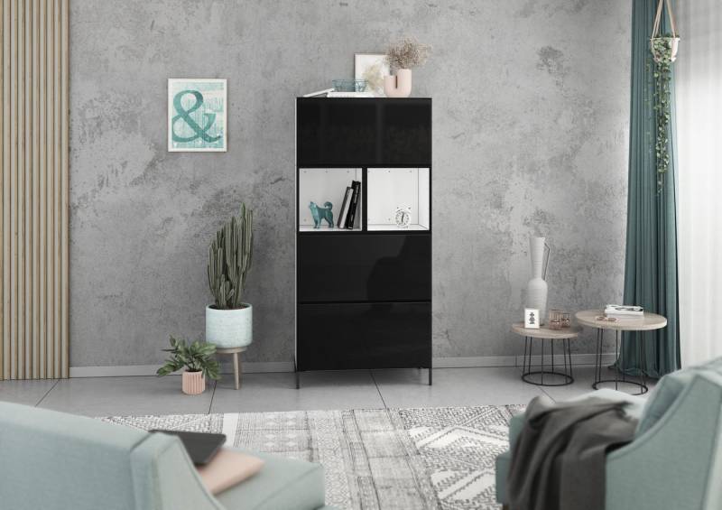 BMG Möbel Schranksystem Modul+ (Highboard Set 5 tlg., besteht aus: 3x Schrank mit Klappenfunktion, 2x Regal) Schränke frei kombinierbar, wandhängend oder stehend von BMG Möbel