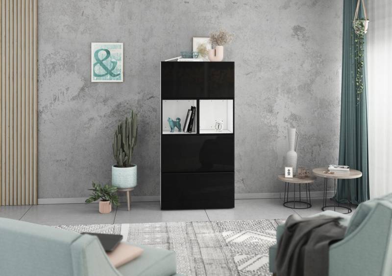 BMG Möbel Schranksystem Modul+ (Highboard Set 5 tlg., besteht aus: 3x Schrank mit Klappenfunktion, 2x Regal) Schränke frei kombinierbar, wandhängend oder stehend von BMG Möbel