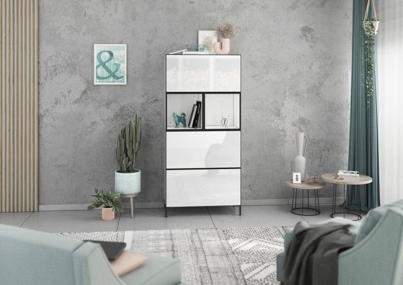 BMG Möbel Schranksystem Modul+ (Highboard Set 5 tlg., besteht aus: 3x Schrank mit Klappenfunktion, 2x Regal) Schränke frei kombinierbar, wandhängend oder stehend von BMG Möbel