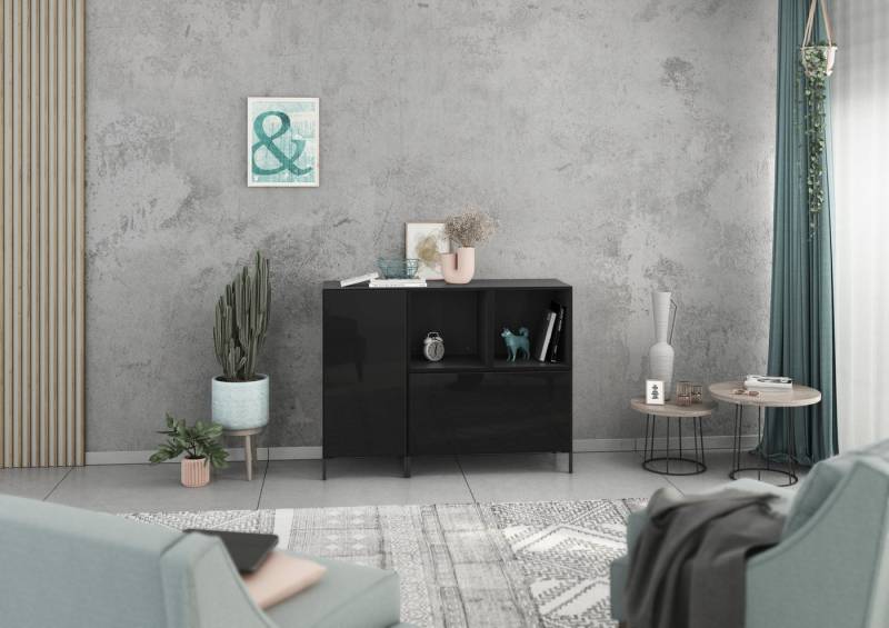 BMG Möbel Schranksystem Modul+ (Kommoden Sideboard Set, 2x offenes Regal, 1x Schrank mit Tür & 1x Schrank mit Klappenfunktion) individuell kombinierbar, hängend oder stehend, mit Softclose von BMG Möbel