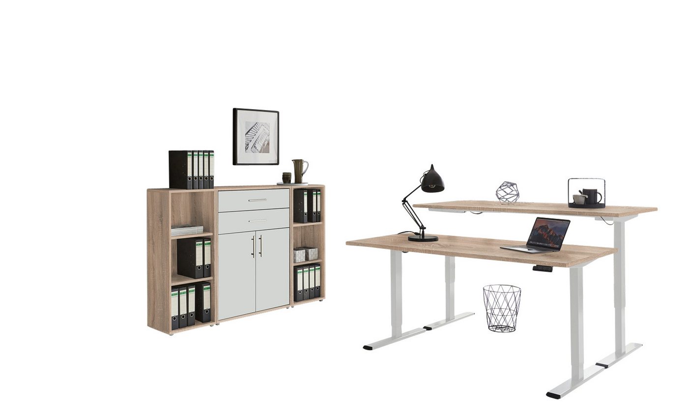 BMG Möbel Büromöbel-Set e-Tabor Set 13, (Büromöbel-Set 13, elektrisch höhenverstellbarer Schreibtisch + Aktenschränke), stufenlos verstellbar 69-119 cm, mit Memory-Funktion von BMG Möbel
