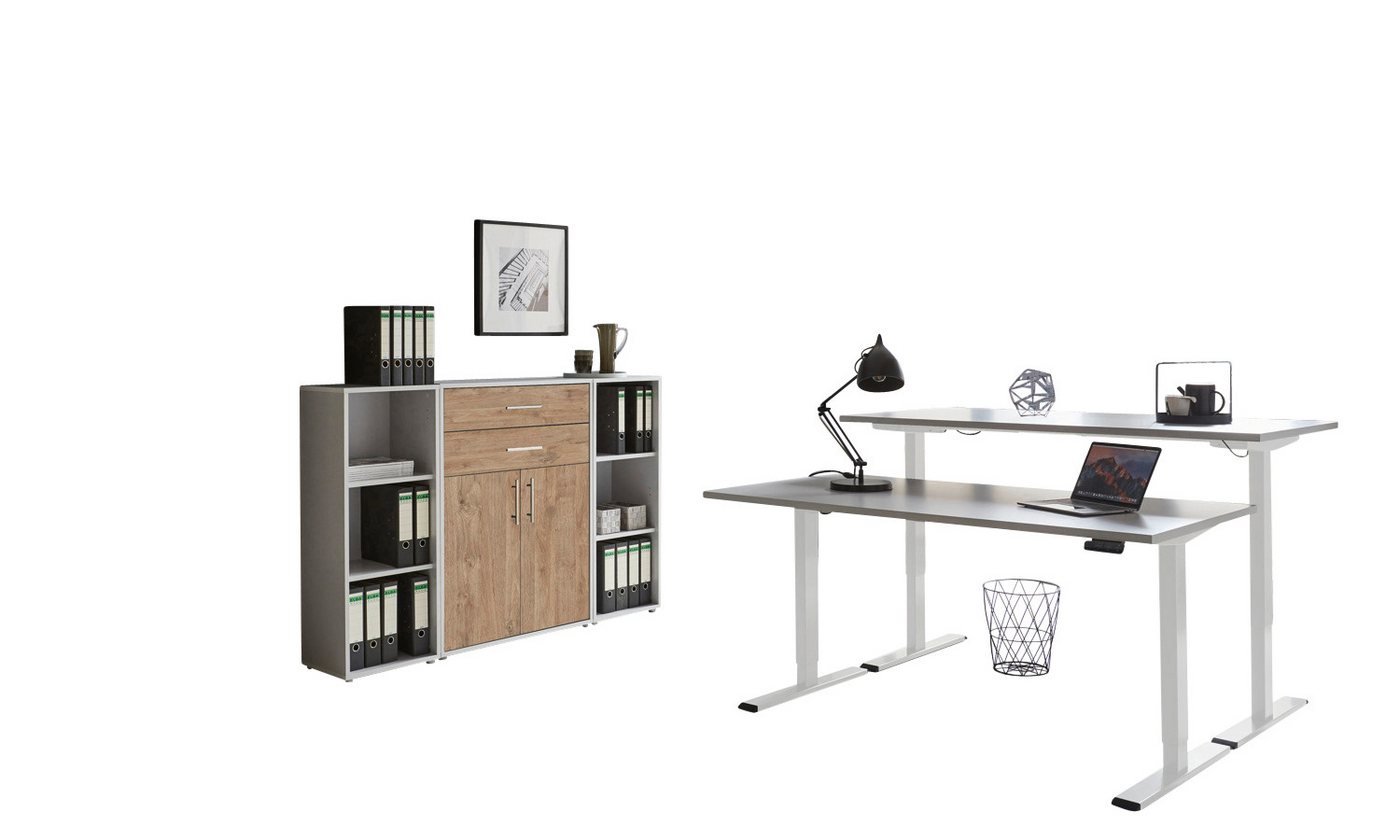 BMG Möbel Büromöbel-Set e-Tabor Set 13, (Büromöbel-Set 13, elektrisch höhenverstellbarer Schreibtisch + Aktenschränke), stufenlos verstellbar 69-119 cm, mit Memory-Funktion von BMG Möbel
