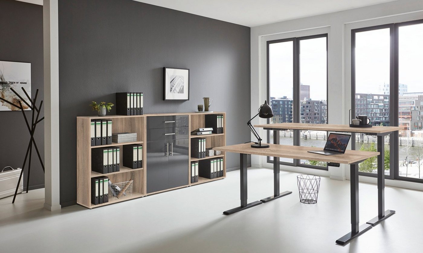 BMG Möbel Büromöbel-Set e-Tabor Set 14, (Büromöbel-Set 14, elektrisch höhenverstellbarer Schreibtisch + Aktenschränke), stufenlos verstellbar 69-119 cm, mit Memory-Funktion von BMG Möbel