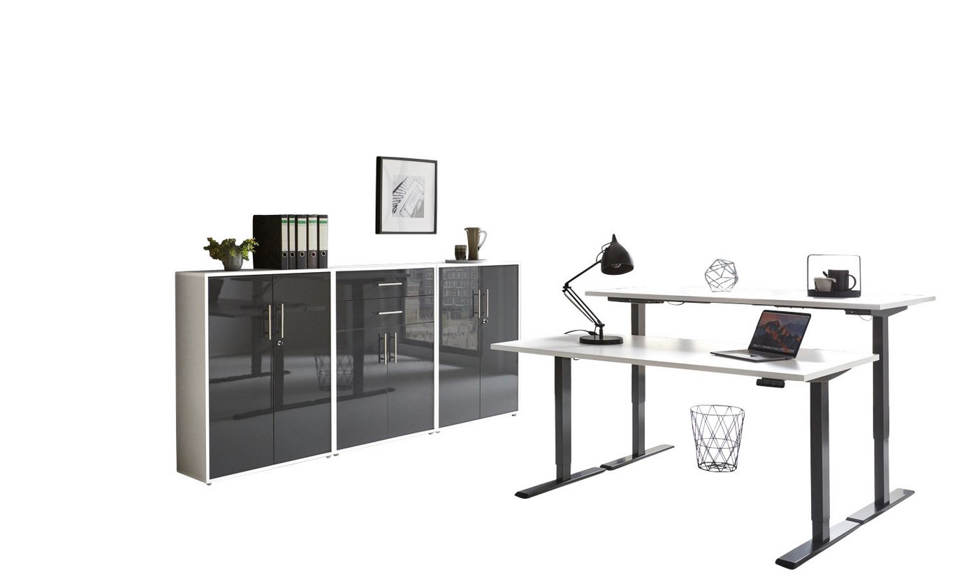 BMG Möbel Büromöbel-Set e-Tabor Set 15, (Büromöbel-Set 15, elektrisch höhenverstellbarer Schreibtisch + Aktenschränke), stufenlos verstellbar 69-119 cm, mit Memory-Funktion von BMG Möbel