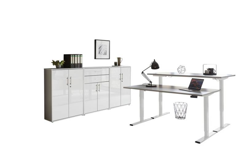 BMG Möbel Büromöbel-Set e-Tabor Set 15, (Büromöbel-Set 15, elektrisch höhenverstellbarer Schreibtisch + Aktenschränke), stufenlos verstellbar 69-119 cm, mit Memory-Funktion von BMG Möbel