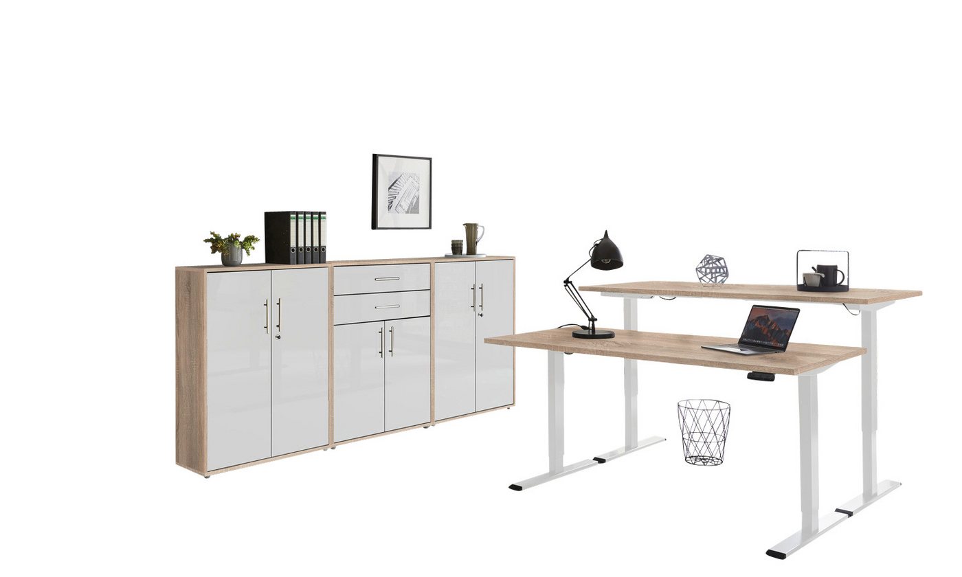 BMG Möbel Büromöbel-Set e-Tabor Set 15, (Büromöbel-Set 15, elektrisch höhenverstellbarer Schreibtisch + Aktenschränke), stufenlos verstellbar 69-119 cm, mit Memory-Funktion von BMG Möbel