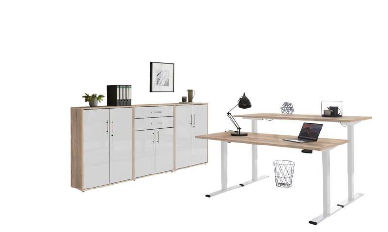 BMG Möbel Büromöbel-Set e-Tabor Set 15, (Büromöbel-Set 15, elektrisch höhenverstellbarer Schreibtisch + Aktenschränke), stufenlos verstellbar 69-119 cm, mit Memory-Funktion von BMG Möbel