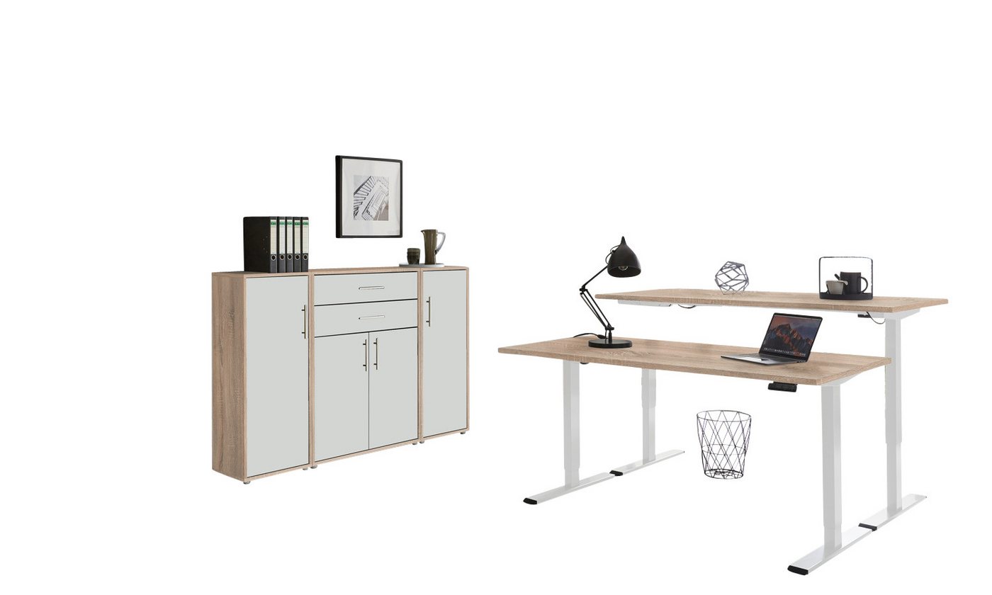 BMG Möbel Büromöbel-Set e-Tabor Set 16, (Büromöbel-Set 16, elektrisch höhenverstellbarer Schreibtisch + Aktenschränke), stufenlos verstellbar 69-119 cm, mit Memory-Funktion von BMG Möbel