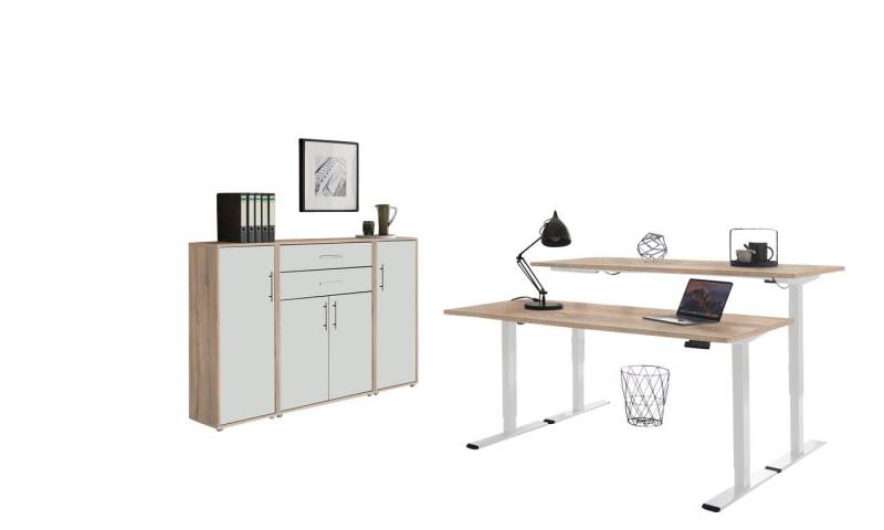 BMG Möbel Büromöbel-Set e-Tabor Set 16, (Büromöbel-Set 16, elektrisch höhenverstellbarer Schreibtisch + Aktenschränke), stufenlos verstellbar 69-119 cm, mit Memory-Funktion von BMG Möbel