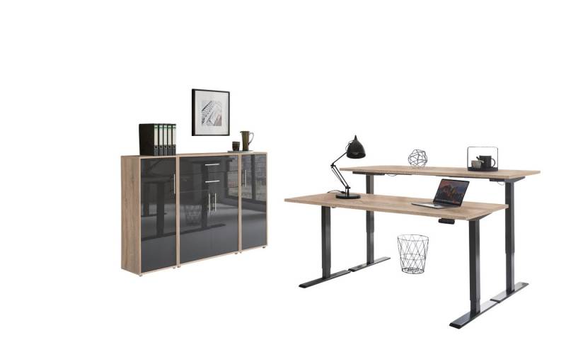 BMG Möbel Büromöbel-Set e-Tabor Set 16, (Büromöbel-Set 16, elektrisch höhenverstellbarer Schreibtisch + Aktenschränke), stufenlos verstellbar 69-119 cm, mit Memory-Funktion von BMG Möbel