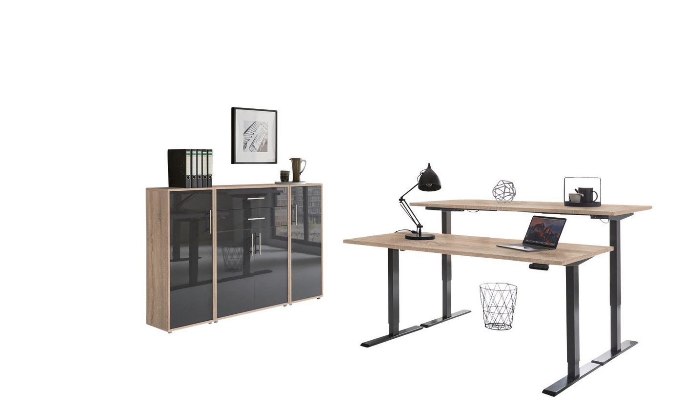 BMG Möbel Büromöbel-Set e-Tabor Set 16, (Büromöbel-Set 16, elektrisch höhenverstellbarer Schreibtisch + Aktenschränke), stufenlos verstellbar 69-119 cm, mit Memory-Funktion von BMG Möbel