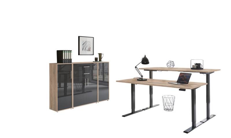 BMG Möbel Büromöbel-Set e-Tabor Set 16, (Büromöbel-Set 16, elektrisch höhenverstellbarer Schreibtisch + Aktenschränke), stufenlos verstellbar 69-119 cm, mit Memory-Funktion von BMG Möbel