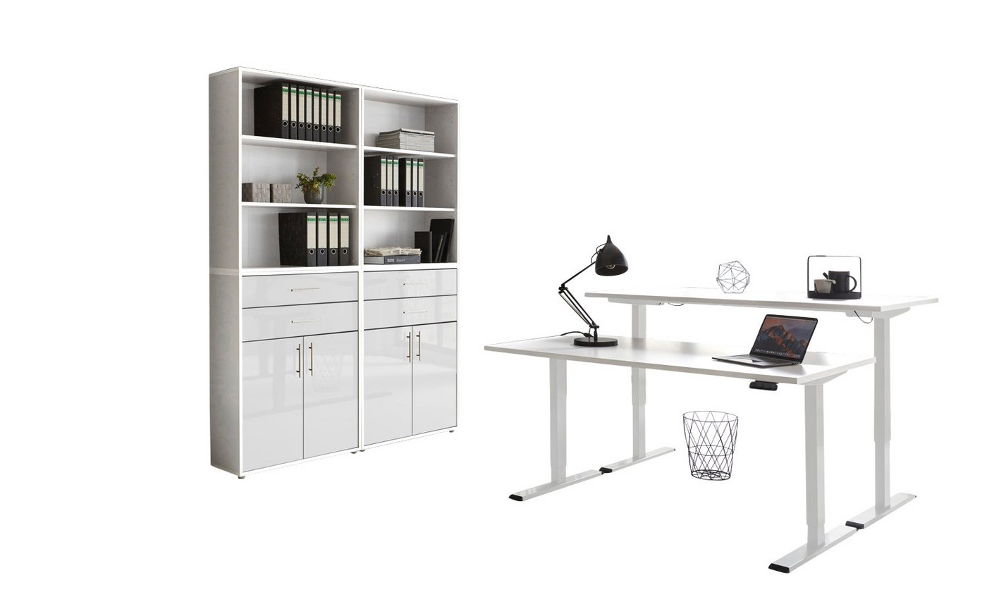 BMG Möbel Büromöbel-Set e-Office Set 20, (Büromöbel-Set 20, elektrisch höhenverstellbarer Schreibtisch + Aktenschränke), stufenlos verstellbar 69-119 cm, mit Memory-Funktion von BMG Möbel