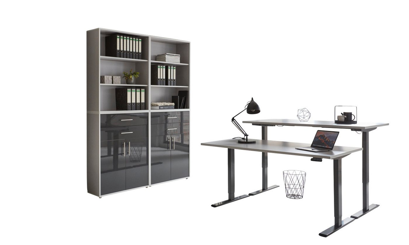 BMG Möbel Büromöbel-Set e-Office Set 20, (Büromöbel-Set 20, elektrisch höhenverstellbarer Schreibtisch + Aktenschränke), stufenlos verstellbar 69-119 cm, mit Memory-Funktion von BMG Möbel