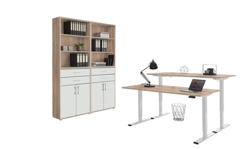 BMG Möbel Büromöbel-Set e-Office Set 20, (Büromöbel-Set 20, elektrisch höhenverstellbarer Schreibtisch + Aktenschränke), stufenlos verstellbar 69-119 cm, mit Memory-Funktion von BMG Möbel