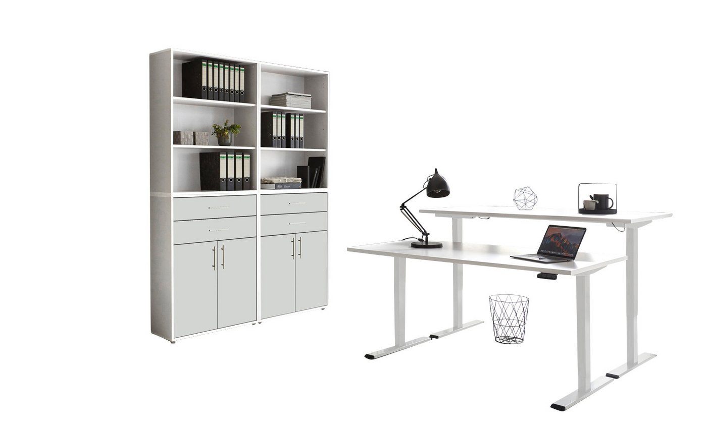 BMG Möbel Büromöbel-Set e-Office Set 20, (Büromöbel-Set 20, elektrisch höhenverstellbarer Schreibtisch + Aktenschränke), stufenlos verstellbar 69-119 cm, mit Memory-Funktion von BMG Möbel
