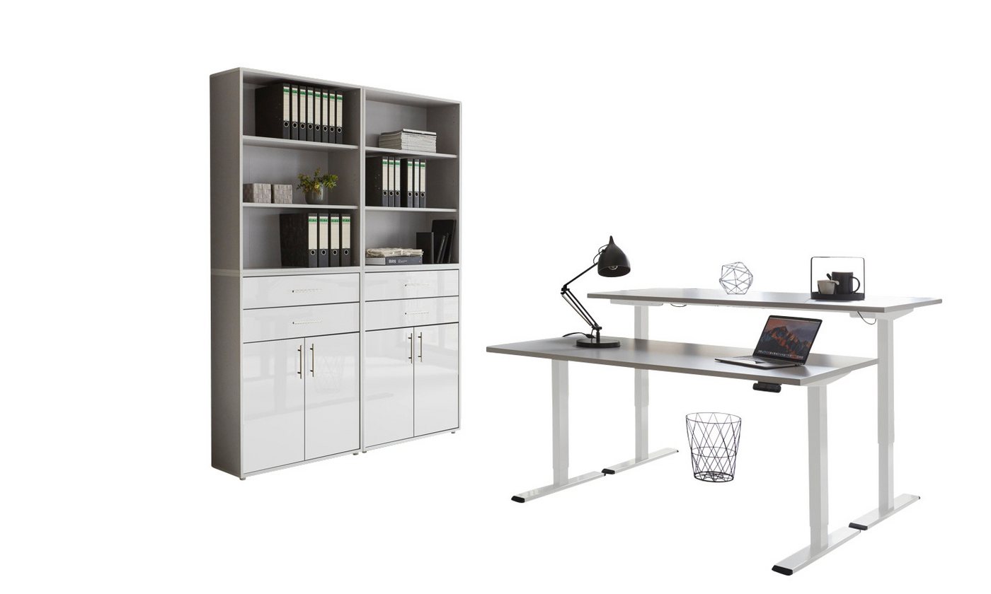 BMG Möbel Büromöbel-Set e-Office Set 20, (Büromöbel-Set 20, elektrisch höhenverstellbarer Schreibtisch + Aktenschränke), stufenlos verstellbar 69-119 cm, mit Memory-Funktion von BMG Möbel