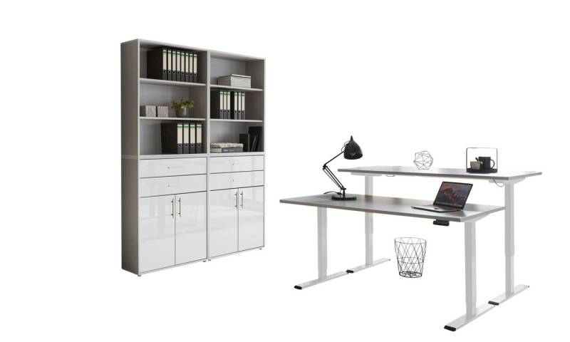 BMG Möbel Büromöbel-Set e-Office Set 20, (Büromöbel-Set 20, elektrisch höhenverstellbarer Schreibtisch + Aktenschränke), stufenlos verstellbar 69-119 cm, mit Memory-Funktion von BMG Möbel