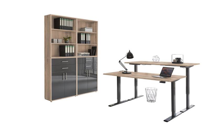 BMG Möbel Büromöbel-Set e-Office Set 20, (Büromöbel-Set 20, elektrisch höhenverstellbarer Schreibtisch + Aktenschränke), stufenlos verstellbar 69-119 cm, mit Memory-Funktion von BMG Möbel