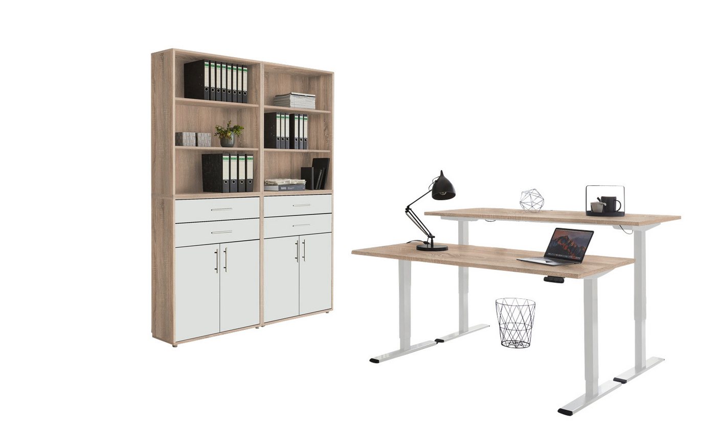 BMG Möbel Büromöbel-Set e-Office Set 20, (Büromöbel-Set 20, elektrisch höhenverstellbarer Schreibtisch + Aktenschränke), stufenlos verstellbar 69-119 cm, mit Memory-Funktion von BMG Möbel